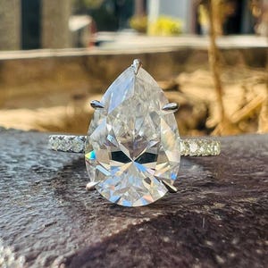 3 CT Pear Cut Moissanite Engagement Ring 14K Gold Hidden Halo Wedding Ring Anniversary Ring Pear Diamond Ring Anniversary Ring For Women