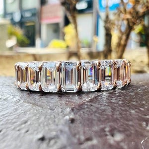 5x3 MM Emerald Cut Moissanite Full Eternity Band 14K Gold Wedding Band Stackable Band Promise Band For Women Matching Band Gift For Her