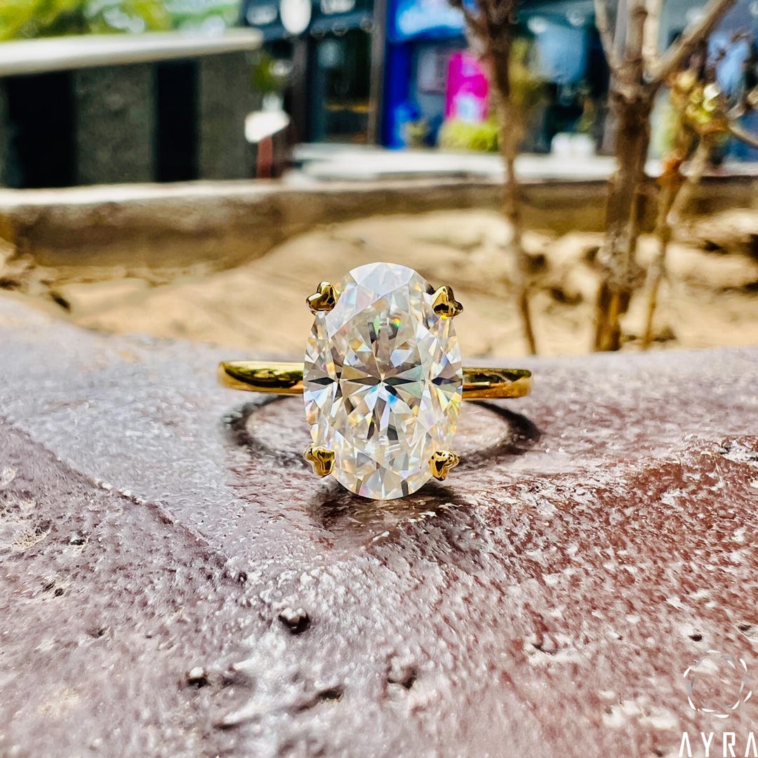 3 CT Oval Cut Moissanite Engagement Ring 14K Solid Gold Wedding Ring ...