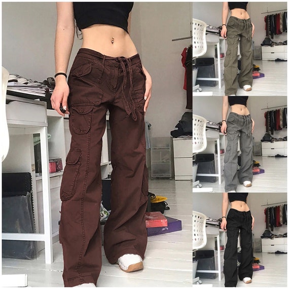 Parachute Pants / Y2k Vintage Cargo Pants / Women Streetwear Sweatpants /  Fashion Overalls Baggy Pants / Drawstring Low Waist Trouser 