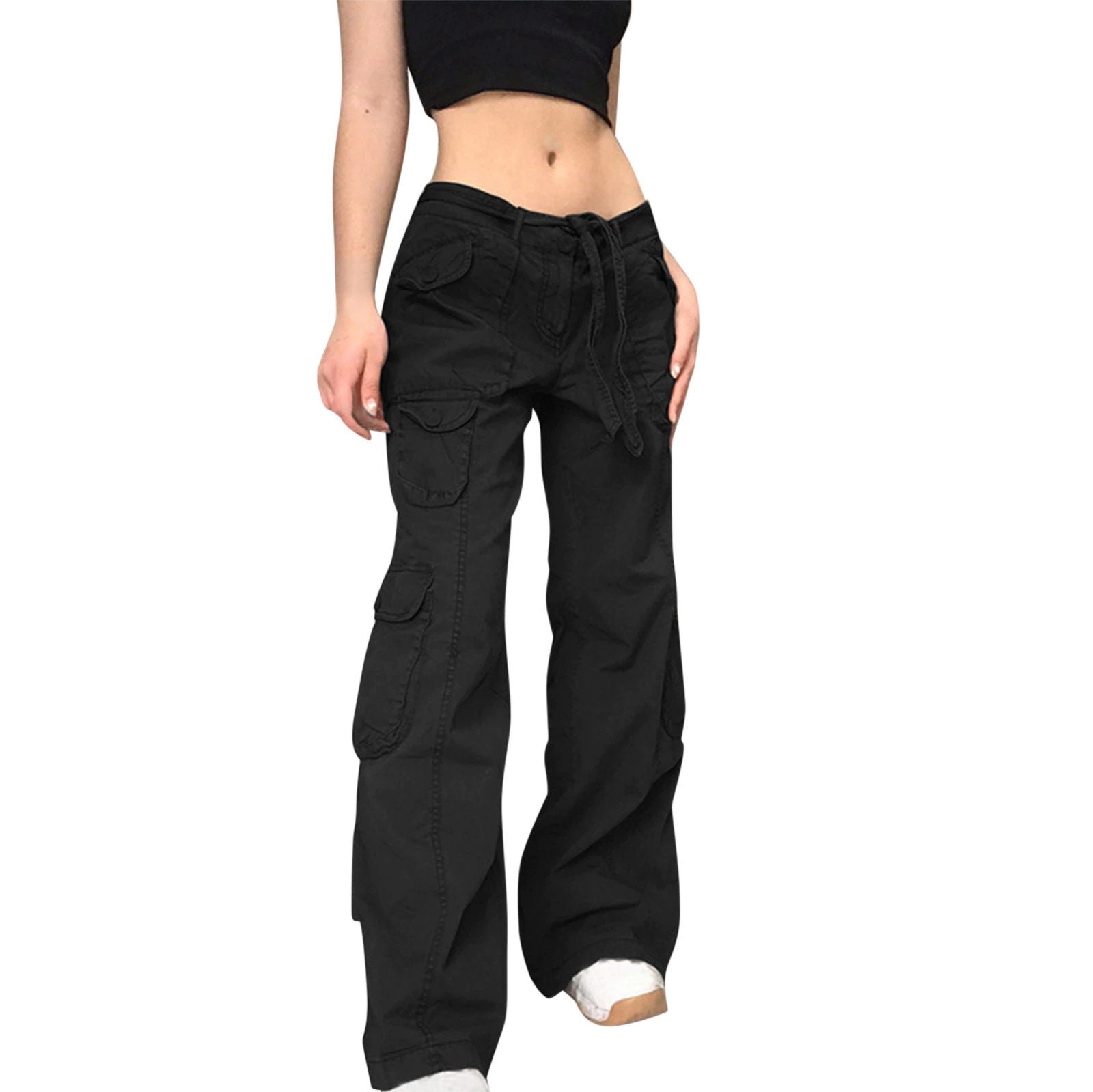 Nhicdns Womens Baggy Cargo Pants Wide Leg Parachute Pants Y2k Streetwear