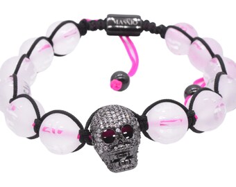 Maskio Glass Stone Bracelet with Stainless Steel Skull – Unique Charm and Expressive Elegance