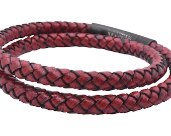 Maskio Braided Red Leather Bracelet with Stainless Steel Clasp – Elegance and Timeless Design