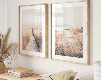 Set of 2 Coastal Beach Prints: Neutral Ocean Photography | M094D