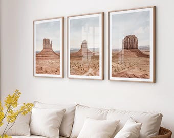 Ensemble de 3 gravures Monument Valley Desert : oeuvre d'art murale sud-ouest minimaliste | DE002T