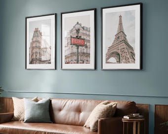 Conjunto de 3 impresiones de París: acogedoras láminas minimalistas francesas, descarga instantánea / P08T