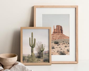 Lot de 2 oeuvres d'art murales du désert : affiches de cactus et de Monument Valley | DE034D