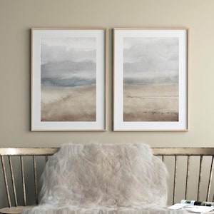 Set di stampe di paesaggi astratti: acquerello neutro, arte murale sulla spiaggia / GA193D