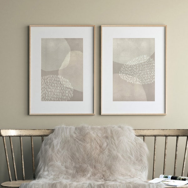 Minimalistische beige prints set, neutrale tinten muurkunst, beige aquarel set van 2 prints, neutrale abstracte muurkunst, digitale DOWNLOAD - GA143D