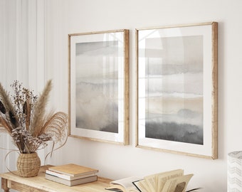 Beige Watercolor Landscape Print Set of 2: Neutral Minimalist Wall Art | GA186D