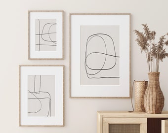 Minimalist Abstract Prints Set of 3, Neutral Abstract Wall Art, Minimalist Painting, Prints Set for Living Room, DIGITAL DOWNLOAD - GA129T