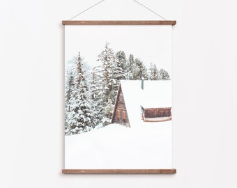 Winterwald Druck, Winterwald, Naturdruck, Winterhütte, Weihnachtswanddekoration, Winterwald, Digitaler Download - W006