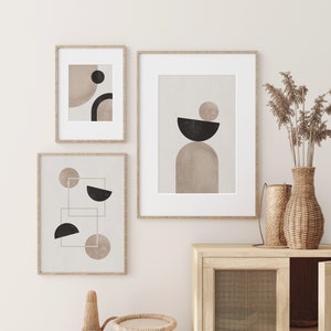 Set of 3 Prints, Modern Abstract Wall Art, Neutral Office Wall Decor, Mid Century Art, Modern Office Prints Set, DIGITAL DOWNLOAD - GA230T