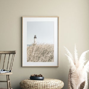 Beach Lighthouse Print: Coastal Wall Art Digital Download, Neutral Nautical Home Decor | M112
