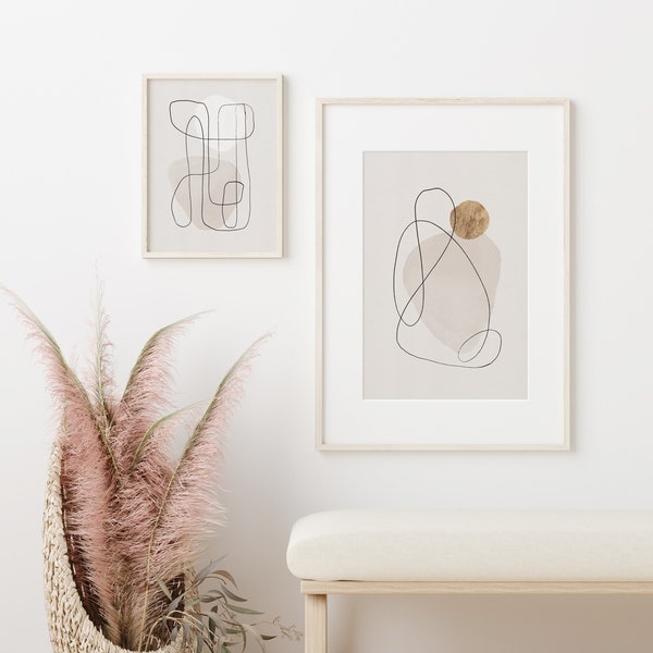 Neutrale Abstrakte Drucke Set, Minimalistisches Beige Set mit 2 Drucken, Beige Poster Set, große Wandkunst für Wohnzimmer, DIGITALER DOWNLOAD - GA123D