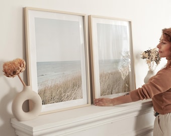 Neutral Coastal Grass Print Set: Soft Beach Wall Art, Digital Download | M115D