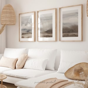 Abstract Landscape Set of 3 Prints, Neutral Watercolor Wall Art, Minimalist Landscape Painting, Misty Wall Art, DIGITAL DOWNLOAD - GA190T