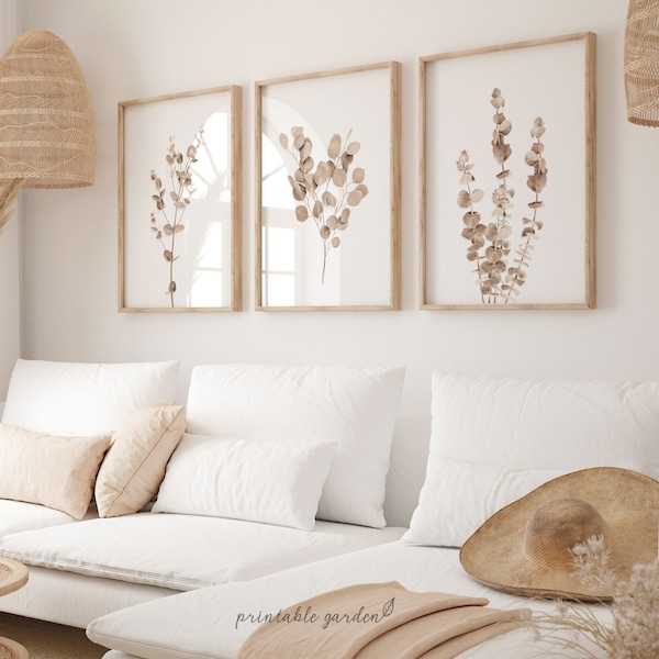 Eucalyptus Set of 3 Prints, Neutral Tones Wall Art, Neutral Tones Prints, Living Room Wall Art, Bedroom Wall Decor, DIGITAL DOWNLOAD - SE10