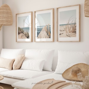 Conjunto de 3 impresiones costeras neutras, arte de pared de playa oceánica, impresiones digitales marinas, conjunto costero de 3, arte de pared para sala de estar, DESCARGA DIGITAL - M125