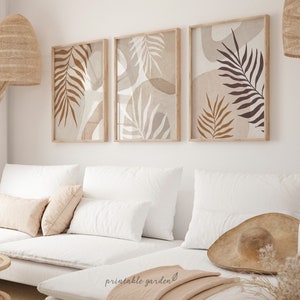 Abstrakte botanische Drucke 3er-Set, Minimale neutrale Wandkunst, Boho Kunstdrucke, Tropische Palmenblätter Wanddekoration, DIGITAL DOWNLOAD - GA210T