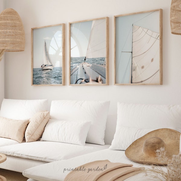 Nautisches 3er Set Poster, Segelboot Drucke, Segelboot Fotografie, Sommer Wandkunst, Strandhaus Wandkunst, Segelgeschenk, DIGITALDRUCK - M130