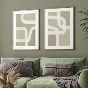 Neutral Set of 2 Prints, Minimalist Wall Art, Sage Green Decor, Living Room Set of 2 Prints, Modern Abstract DIGITAL DOWNLOAD - GA235D