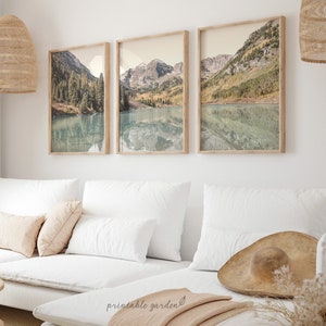 Rocky Mountains Lake Triptych: American Landscape Wall Art | MF150T