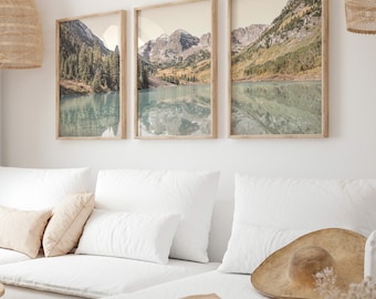 Rocky Mountains Lake Triptych: American Landscape Wall Art | MF150T