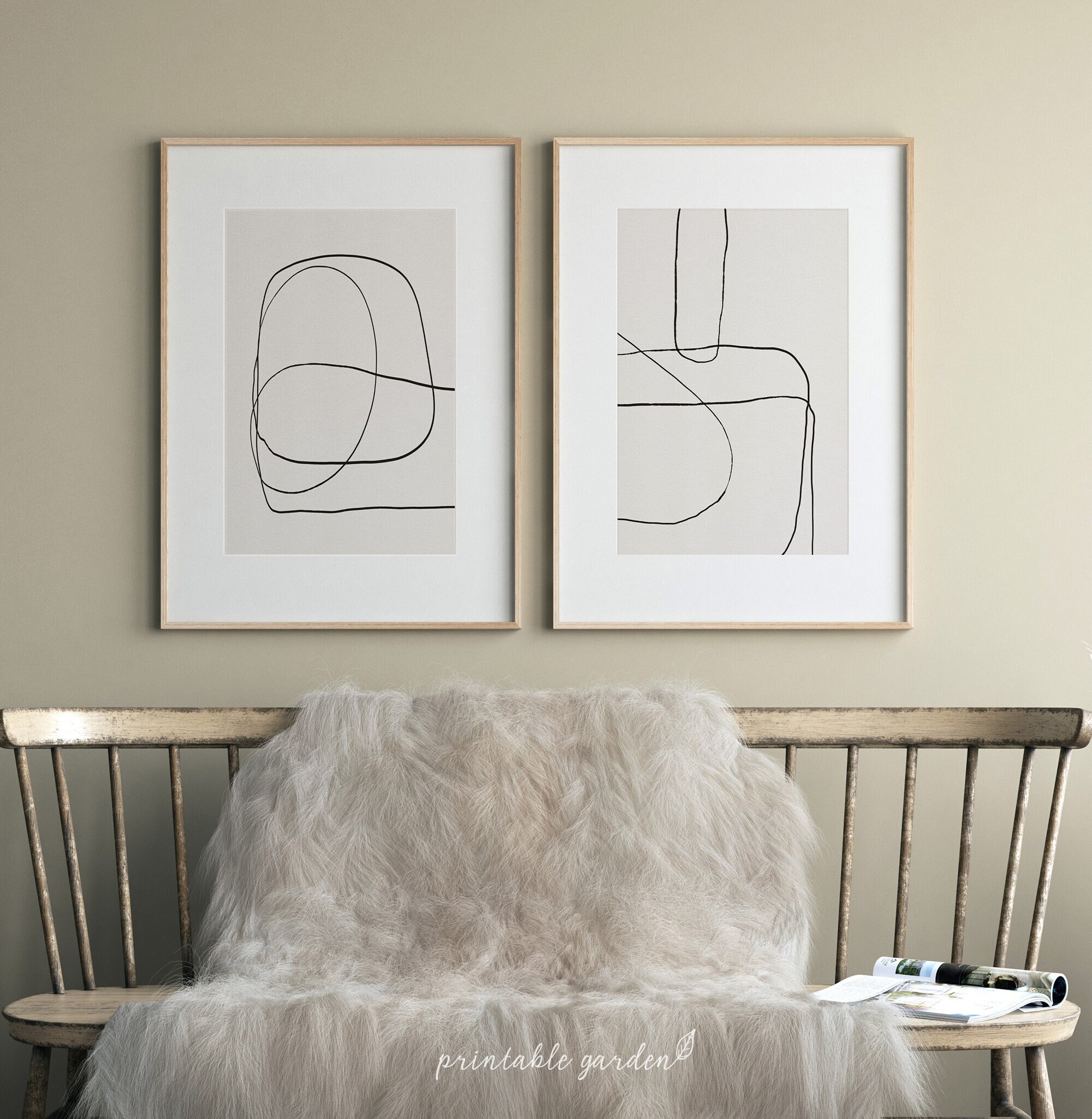 Minimalist Line Art Print Set of 2: Abstract Wall Decor With Paper ...