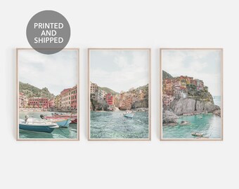 Italy Seaside Set of 3 Print: Cinque Terre Village Wall Art, Printed & Shipped | M-IT147T