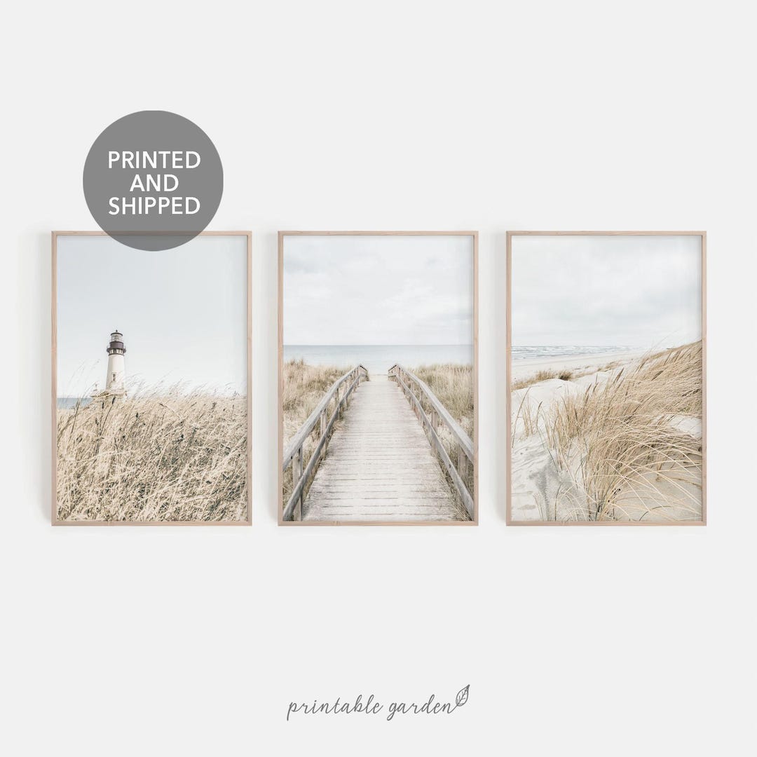 Neutral Coastal Set of 3 Prints: Minimal Beach Wall Art, Printed ...