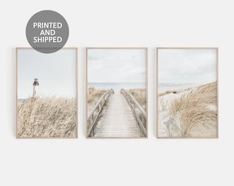 Neutral Coastal Set of 3 Prints: Minimal Beach Wall Art, Printed & Shipped | M114T