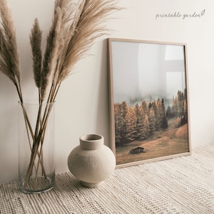 Fall Wall Art, Fall Print, Autumn Tones Wall Art, Landscape Art Print, Foggy Forest Wall Art, Modern Rustic Decor, DIGITAL DOWNLOAD - MF121