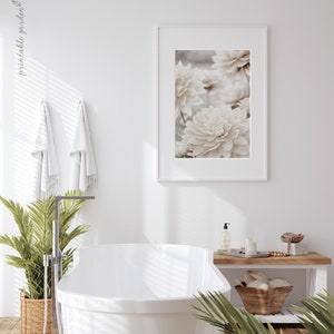 White Floral Print Set, Wall Art for Bathroom, Bedroom Set of 3 Prints ...