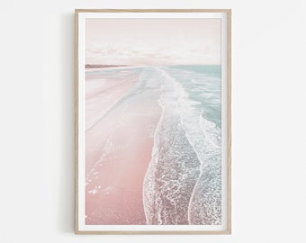 Ocean Beach Wall Decor, Coastal Printable Wall Art, Ocean Waves Print, Pastel Pink Blue, Sea Lovers Gift, Coastal Decor, Ocean Digital Art