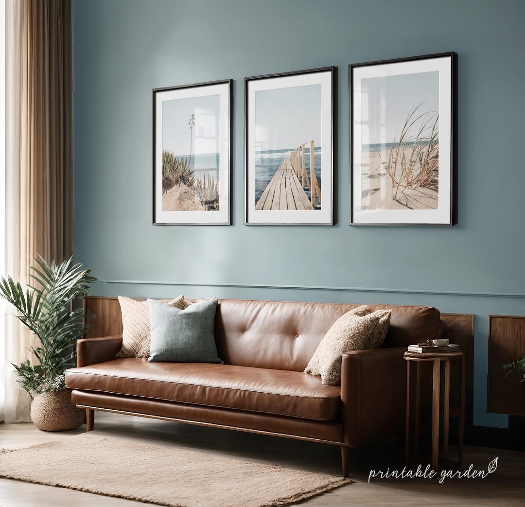 Coastal Set of 3 Prints: Neutral Beach & Sea Wall Art, Cozy Cottage ...