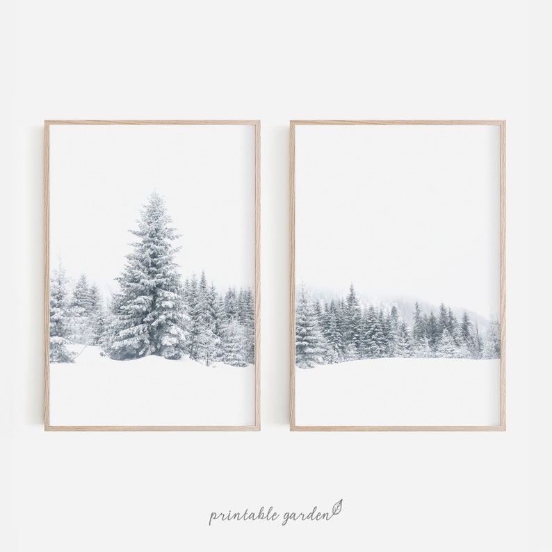 Snowy Winter Forest Set of 2 Prints Landscape Painting Nature Print ...