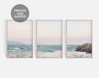 Modern Coastal Set of 3: Neutral Beach Ocean Prints, Printed & Shipped | M147T