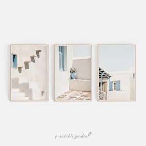 Coastal Set of 3 Prints, Greece Wall Art, Santorini Greece Digital Art, Minimalist Wall Art, Blue Coastal Wall Art, DIGITAL DOWNLOAD - MD121
