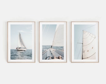 Nautical Set of 3 Prints, Sailboat Prints, Sailboat Photography, Summer Wall Art, Beach House Wall Art, Sailing Gift, DIGITAL PRINT - M130