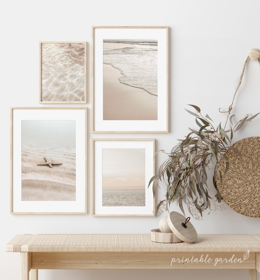 Neutral Coastal Gallery Set of 4 Prints, Soft Beach & Ocean Wall Art ...