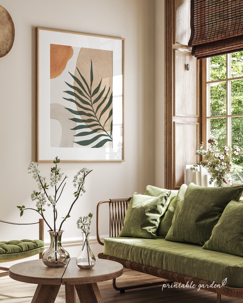 Digital Download, Tropical Palm Leaves, Minimal Leaf Print, Printable Wall Art, Boho Neutral Art, Greenery Art Print, Abstract Wall Art, Botanical Wall Art, Neutral Watercolor, Terracotta Wall Art, Living Room Wall Art, Guest Room, Earth Tones Print