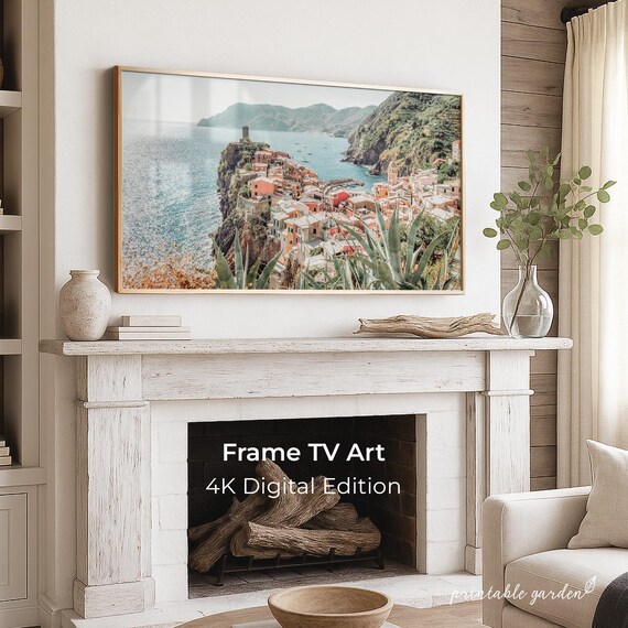 Cinque Terre Italy Frame TV Art: Coastal Mediterranean Landscape