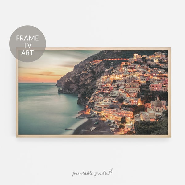 Positano | Art for TV, Italy Amalfi Coast Art for TV, Frame Art TV, Positano by night Digital Download for Frame Tv, Amalfi Art for Tv