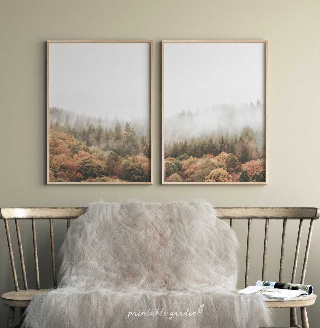 Misty Forest Print Set of 2: Autumn Nature Landscape Wall Art | MF113D ...