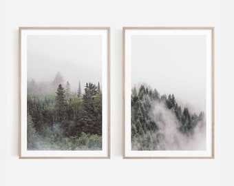 Landscape Wall Art, Mountains Set of 2 Prints, Misty Forest Printable Wall Art, Landscape Photo, Living Room Wall Art, Digital Download