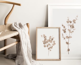 Set of 2 Botanical Prints: Minimal Eucalyptus Artwork, Digital Download | SE11