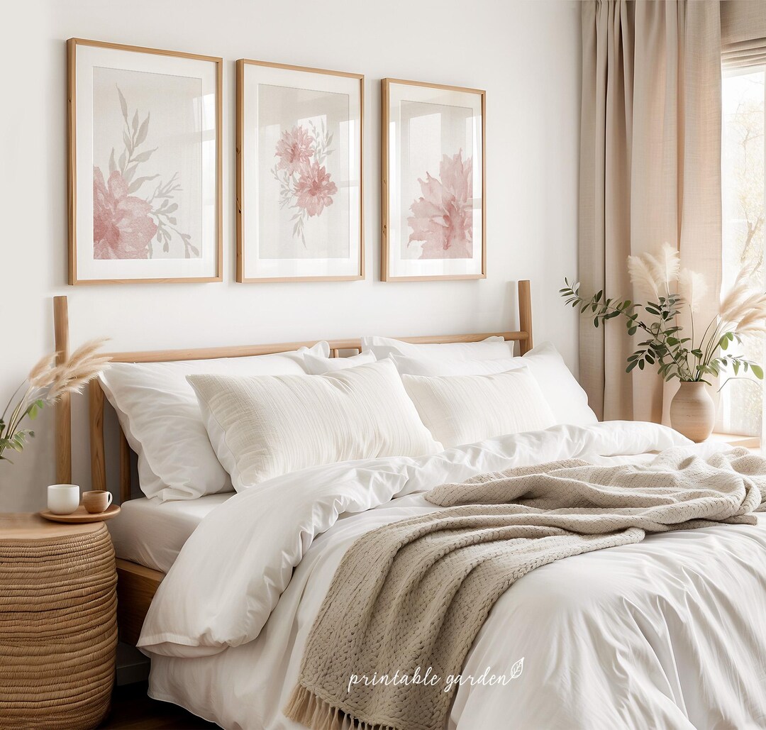 Blush Floral Watercolor Set of 3 Prints: Neutral Botanical Wall Art ...