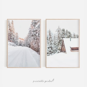 Naturdrucke 2er-Set, Schneewald-Druck, Winter-Wandkunst, Feiertags-Wohndekoration, weihnachtliche druckbare Kunst, digitaler Download - W009