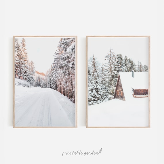 Snowy Winter Forest Set of 2 Prints Landscape Painting Nature Print ...